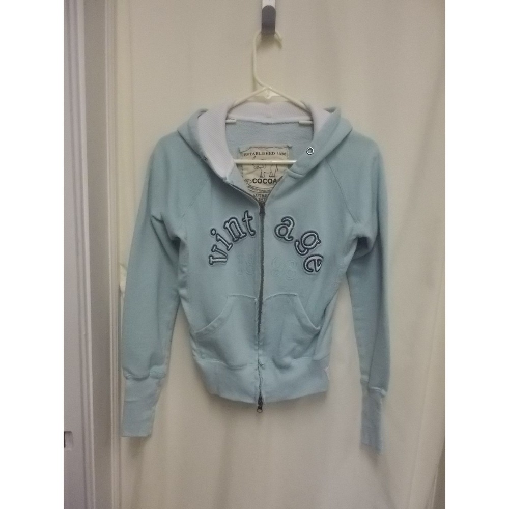 Cocoa Authentic Vintage Light Blue Full Zip Hoodie Waffle Lined Small